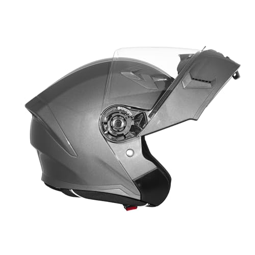Image of Royal Enfield Mod Adroit MLG Modular Face helmet | Certification: ISI | Impact Protection: High-density EPS liner | Polycarbonate Visor | Micrometric lock | GRAY M