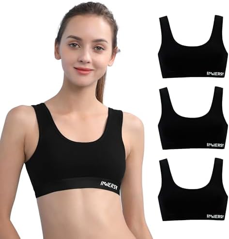 INNERSY Bustier Mädchen Baumwolle Sport BH ohne Bügel Bralette Mehrpack 3 | Sports Bra Kinder bis Teenager 6-16 Jahre, Bauchfreie Tops mit Breiten Trägern, Bügelloser Büstenhalter