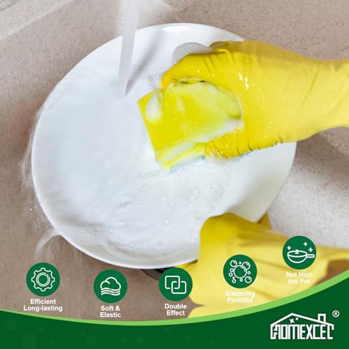 Image of HOMEXCEL Sponges Kitchen 50pcs Heavy Duty for Dishes, Yellow Scrub Cleaning Sponge for Non-Coated Cookware, Dishes, Pots, Pans, Dual Sided Dish Sponge for Kitchen, Household, Bathroom