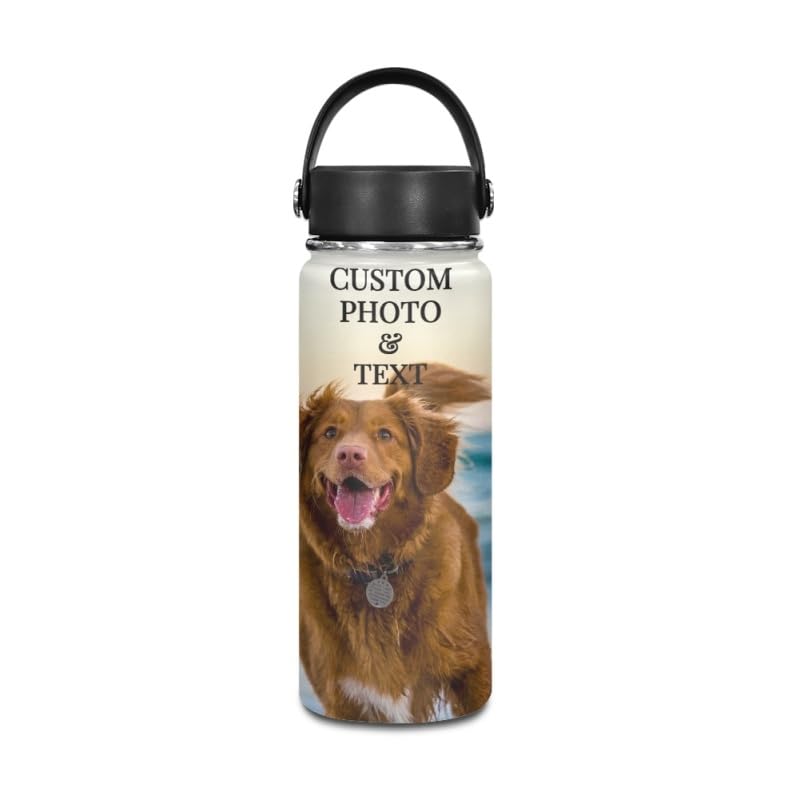 Personalisierte Edelstahl-Wasserflasche, individuelles Text- und Foto-Design, Sport-Thermoskanne für Fitnessstudio, Wandern, Radfahren