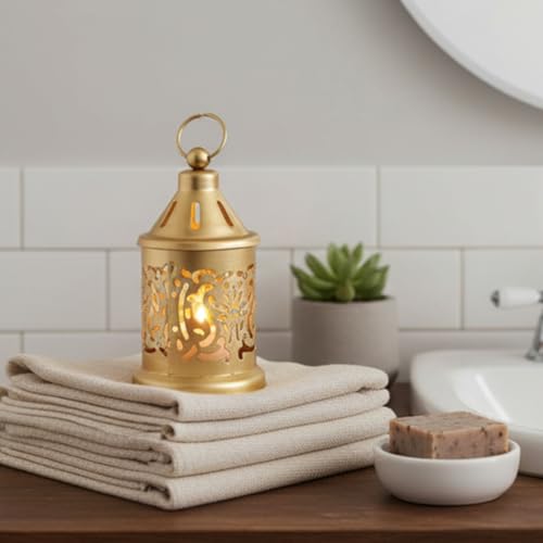 Image of Hanging Metal Candle & Tealight Holder Lantern Set with LED Candle - Decorative Golden Vintage Lanterns for Home Decor, Living Room,Balcony, Garden & Festival Gifting (Set of 6)