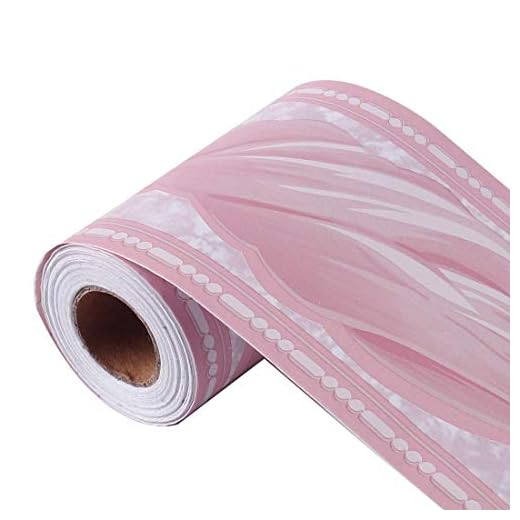 Wallpaper Edge Självhäftande väggbeklädnad PVC -golv för kök Badrum Sovrum Väggdekor 3,94 tum med 32,8 fot Rosa vågmönster