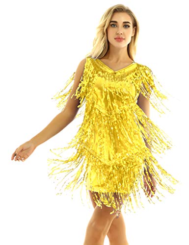 Robe de danse jazz rumba femme pailletée franges style dancewear pour soirée