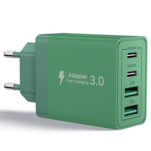 USB C Ladegerät, 4-Port Netzteil mit Intelligent QC USB-A und USB-C Power Adapter, 40W Schnellladegerät Mehrfach USB Charger für iPhone,Samsung und andere Geräte Schnellladen Ladestecker (Dunkelgrün)