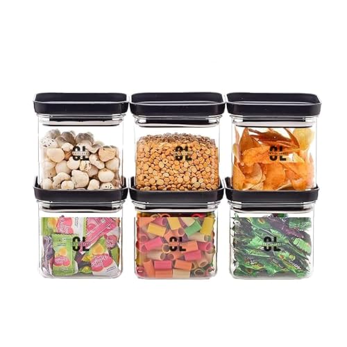 Image of 500 ML Push Up Airtight Container Set of 6 | Transparent Square Plastic Storage Jars with Black Push-Up Lid | BPA-Free Kitchen Dabba for Snacks, Dry Fruits, Grains & Pantry Organization