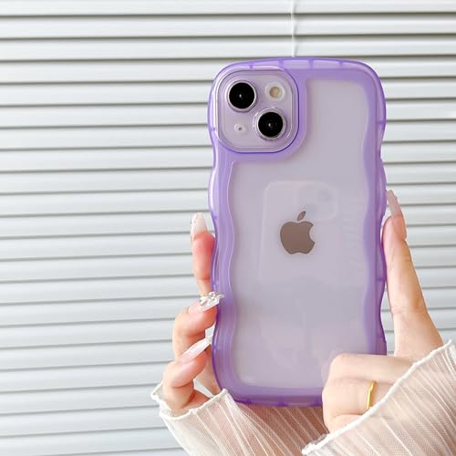 FABSPARK Phone Case for iPhone 15 Pro Max Case,Transparent Clear Solid Color Curly Wave Frame Soft Silicone Shockproof Protective TPU Cover for iPhone 15 Pro Max,Purple