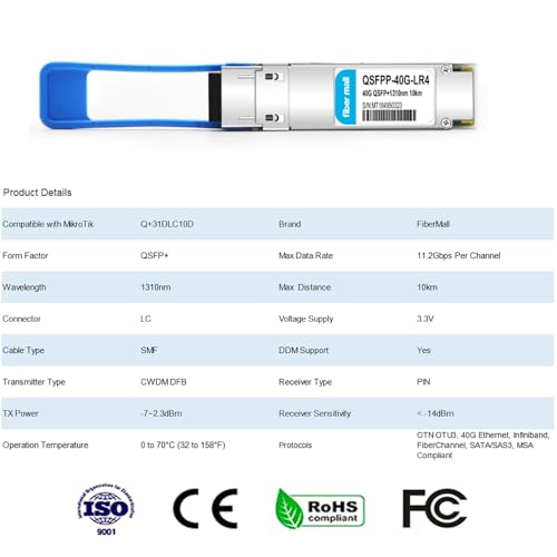 Image of 40G QSFP LR4 Optical Transceiver Module,Compatible with Mikro TIK Q 31DLC10D,40GBASE-LR4 QSFP 1310nm,CWDM4 10km LC DOM