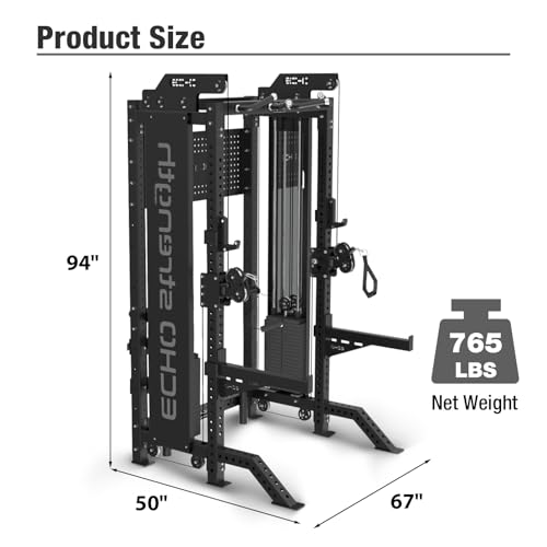 Image of Commercial Functional Trainer Cable Machine with Dual Weight Stacks, Power Cage Squat Rack, Dual Cable Crossover Machine with Pulley System