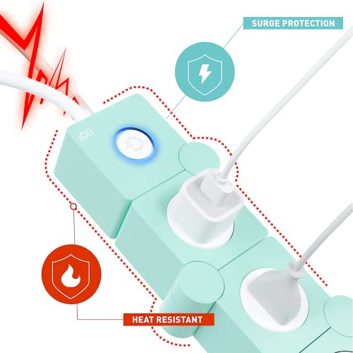 Ijoy Flexible Power Strip- 3 Ac Outlets And 2 Usb Charging Ports With 5 Ft Extension Cord- 1250W/125V Decorative Surge Protector Outlet Extender For Home Office, Dorm, Room And More (Green) #TOP3