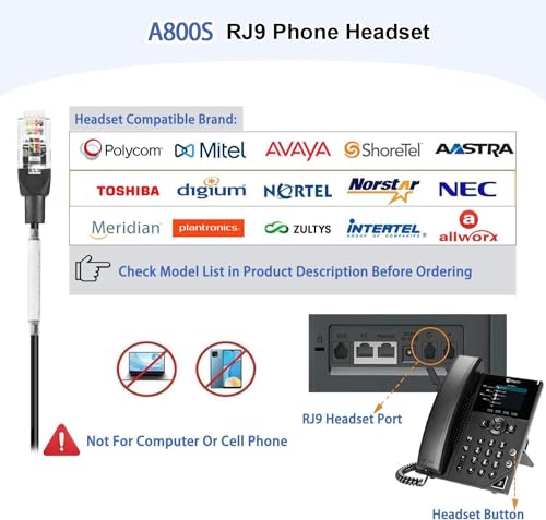Auriculares teléfono RJ9 con micrófono supresor de ruido para Polycom 3