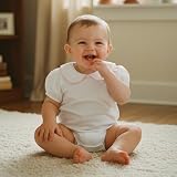 Lamuusaa Newborn Baby Girl Boy Clothes Summer Short Sleeve Doll Collar Romper One Piece Bodysuit Shirts 0 3 6 12 18 Months (White A, 12-18 Months)