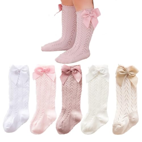Baby Girls Knee High Socks Toddler Bow Mesh Long Stockings Infants Thin Socks For Spring Summer 5pc