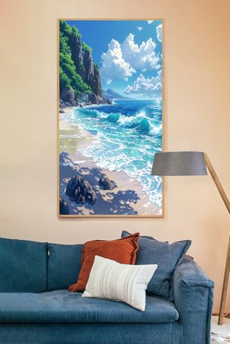 Pintar con diamantes 5D de mar y playa, cuadro Jumpdot para salón de 70x40 cm 5