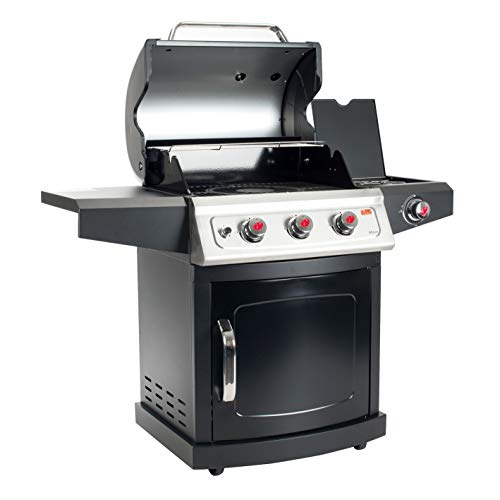Landmann Gasgrill Miton PTS 3.1 | Premium Gasgrill mit doppelwandigem Deckel und Deckelthermometer | Grillrost aus emailliertem Gusseisen für perfektes Grillbranding PTS-System [schwarz]