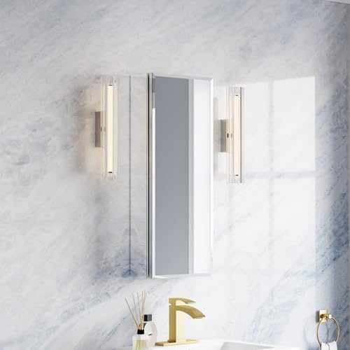 WELLFOR 12' x 30' Bathroom Medicine Cabinet, Bathroom Beveled Edge Mirror Cabinet, Anodized Chrome...