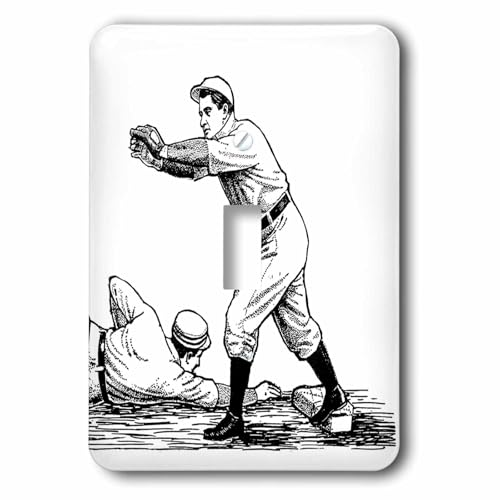 Joueurs de baseball plaque interrupteur a bascule 3drose noir blanc - 2