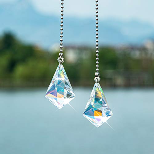 Image of 2 PCS Crystal AB Coating Ceiling Fan Pull Chain Extender Prisms Drop Gifts