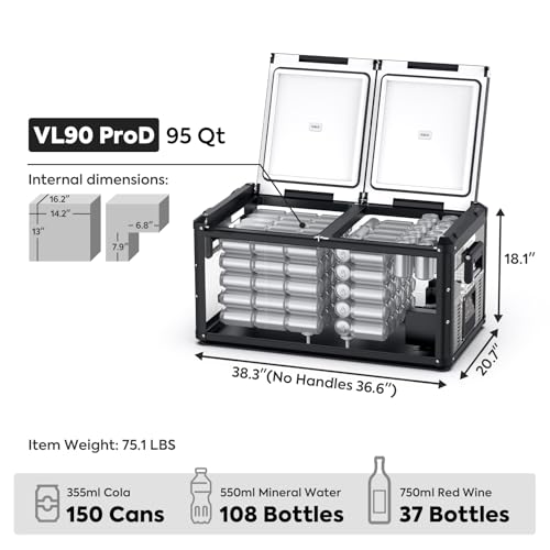 Image of ICECO VL90 ProD Portable Freezer, 95 Quarts Dual Zone 12V Refrigerator Powered by SECOP Compressor, Car Fridge 12 /24V DC, 110~240V AC, 0F-50F, Electric Cooler for Camping, Travel, RV