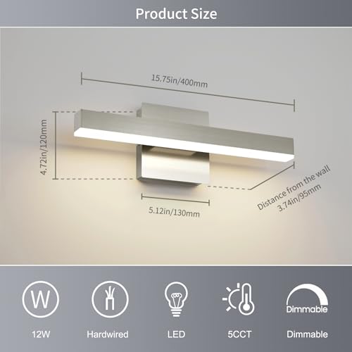 Joossnwell 7560 Bathroom Light Fixtures Brushed Nickel Vanity Lights Bar 5Cct Dimmable Modern Bathroom Lighting Fixture Over Mirror Led Vanity Light thumb #6