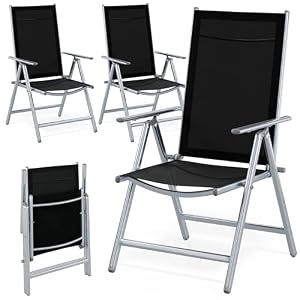 CASARIA® Gartenstühle 4er Set Hochlehner Klappbar 8-Fach Verstellbar Camping Stuhl Aluminium Wetterfest Klappstuhl 120kg Belastbarkeit Garten Balkon