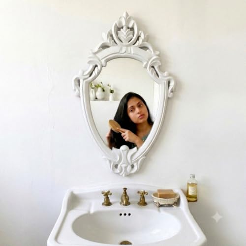 Image of Maharani Mirror Frame for Living Room Bedroon Bathroom (Maharani Mirror Frame) & Jharokha Style Mirror Frame (Size18x12inch). (White Antique)