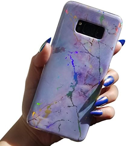 For Samsung Galaxy S8 PLUS NAMA Ultra Thin Shiny Holographic Laser Gorgeous Glossy Soft Rubber TPU Marble Cover Case (Purple)
