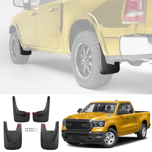 Image of Mud Flaps for 2019-2024 Dodge Ram 1500 (New Body Style) Without OEM Fender Flares, No Dril Splash Guards Front & Rear Truck Mud Guards Set Accessories(4pcs)