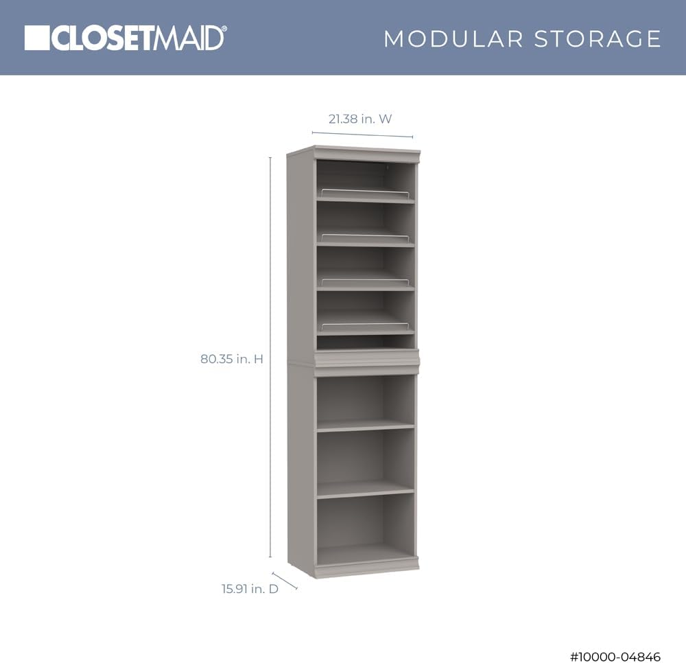 ClosetMaid Modular Shelf & Shoe Storage System Kit, 15.91" D x 80.35" H x 21.38" W, Taupe
