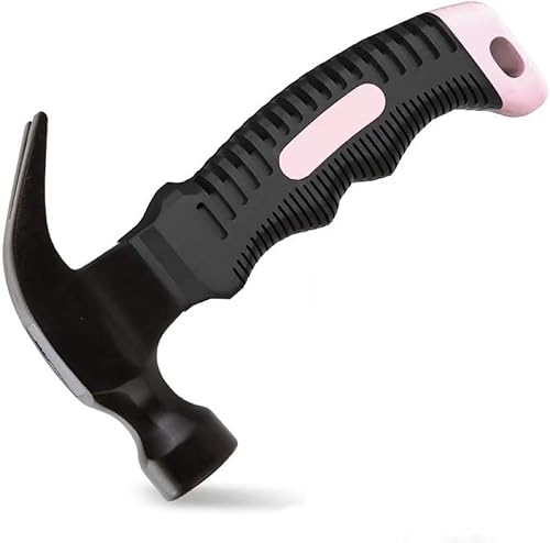 Mini martillo de garra de 8 onzas, ligero y rechoncho, con acabado negro y mango antideslizante rosa para manualidades, mejoras para el hogar,