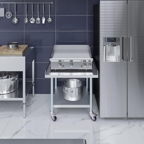 Image of AmGood Stainless Steel Equipment Stand with Undershelf + Casters, Heavy Duty, Commercial Grade, NSF Certified (30 inch Width x 30 inch Length + Casters)