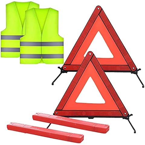 crayfomo Warning Triangles,2 Pcs Car Emergency Warning Triangle and 2 Pcs Reflective Safety Vest Kit,Foldable Reflective Safety Emergency Kit for Car Truck SUV Cover