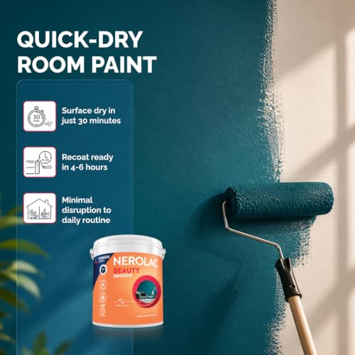 Image of Nerolac Beauty Smooth Interior Emulsion Paint (4L) | White | Smooth Matt Finish| Value-priced | Long lasting | Ease of Application|5 years performance warranty| Wall Paint for Living Room, Bedroom