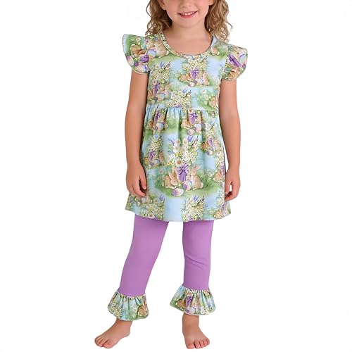 Image of nebljgo Toddler Girl Bunny Clothing Sets Spring Summer T-Shirt Leggings Pants Outfit 3-8Y