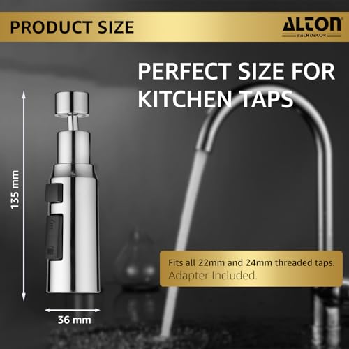 Image of ALTON, ALD860, ABS, 3-Function, Tap Extender for Kitchen Sink | 360 Degree Rotation | Kitchen Faucet Sprayer | Fits F22, M24 mm taps and Pull-Down Sprayer | Chrome