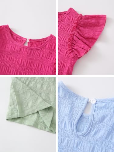 Image of Girls 4 Packs Tees Ruffle Short Sleeve T-Shirt Ribbed Knit Casual Summer Tunic Tops 4-12 Years