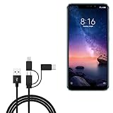 BoxWave Cable Compatible with Xiaomi Redmi Note 6 Pro - AllCharge 3-in-1 Cable for Xiaomi Redmi Note 6 Pro - Jet Black