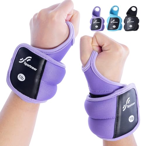 Sportneer Wrist Weights with Thumb Loops Lock for Men Women 2 LBS /4 LBS Pair Arm Hand Weights for Running Walking Jogging Physical Therapy Gym Strength Training Cardio Exercise Increase Wrist & Hand Resistance (Purple 1 LB x 2)