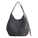 Canvas Handtasche Fashion Damen Schultertasche Multi-Beutel Tasche Henkeltaschen Shopper, Schwarz