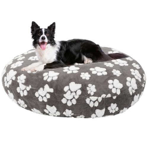 TNTGMG 114cm Hundebettabdeckung,Runde Hundebett Ersatzbezug,Waschbare Baumwollvliesabdeckung mit Elastischem Band und Liebliche Hundepfote,Wasserdicht Wiederverwendbare Hundebett Einlage(114cm)