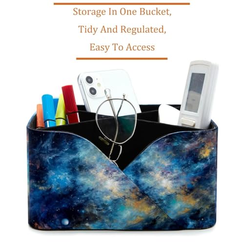 Porte-stylos rectangulaire galaxie bleue avec double compartiment de bureau - 3