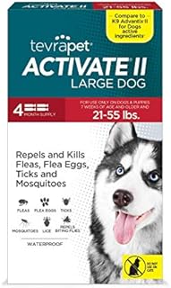 TevraPet Activate II Flea and Tick Prevention for Large Dogs 21-55 pounds, 4 Monthly Doses of Fast Acting Treatment