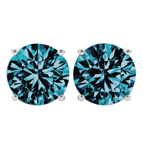 14K White Gold Round Blue Lab-Grown Diamond Stud Earrings (0.50–3.00 CTW, F/VS+) Pushback or Screwback Closure