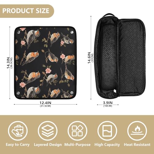 Cute Birds Black 2 in 1 Hair Tools Organizer with Removable Heat Resistant Mat Portable Travel Carrying Case for Curling Iron Straightener Flat Hair Dryer Hair Accessories Organizer miniatura 4