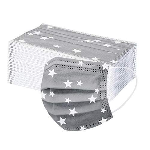 AmyGline Einweg,50 Stück,3-lagige,Box Packung,Nicht Gewebt,Atmungsaktiv,Schutz,Schwarz,Blau,Rosa,Weiß (50PC, Grau&Stern)
