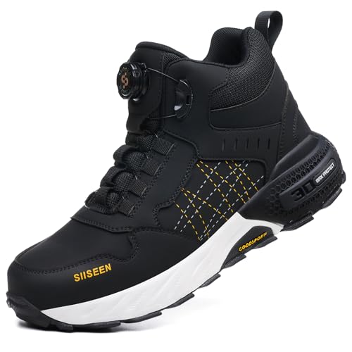 Stillithou Lightweight Steel Toe Cap Boots with Anti-Impact Protection, Slip-Resistant and Comfortable Work Boots Ideal for Industrial Environments, Black
