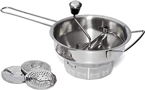 Food Mill - Bezrat Stainless Stainless Steel 2-Quart Food 3 Discs | Kitchen Mill For Mashing, Straining & Grating Fruits & Vegetables | Easy To Clean & Durable Quality, 17 X 9 X 5.2 Inches #TOP7