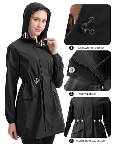 iCreek Women's Black Rain Jacket - Lightweight, Waterproof, Packable for Hiking and Outdoor Adventures (Medium) - Image 5