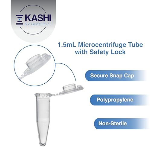 Image of Kashi Scientific 1.5mL Clear Microcentrifuge Tube with Safety Lock Snap Cap Safety with Graduation, Lab Grade Polypropylene Plastic [1.5mL Safelock, 500]