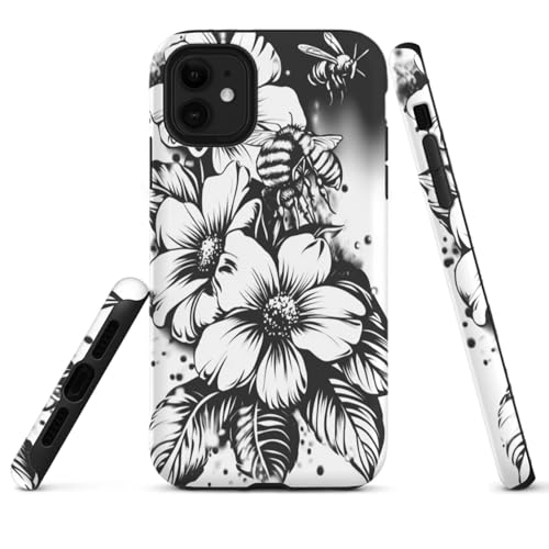 HYPESTYLE Flowers Bees Phone Case Compatible with iPhone 16 15 14 13 12 Compatible with Samsung Galaxy S25 S23 Plus S21 FE S22 Dual Layer Sturdy