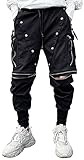 MOKEWEN Men's Women Combat Tactical Multi Pockets Casual Jogger Cargo Techwear Pants Black 27-28
